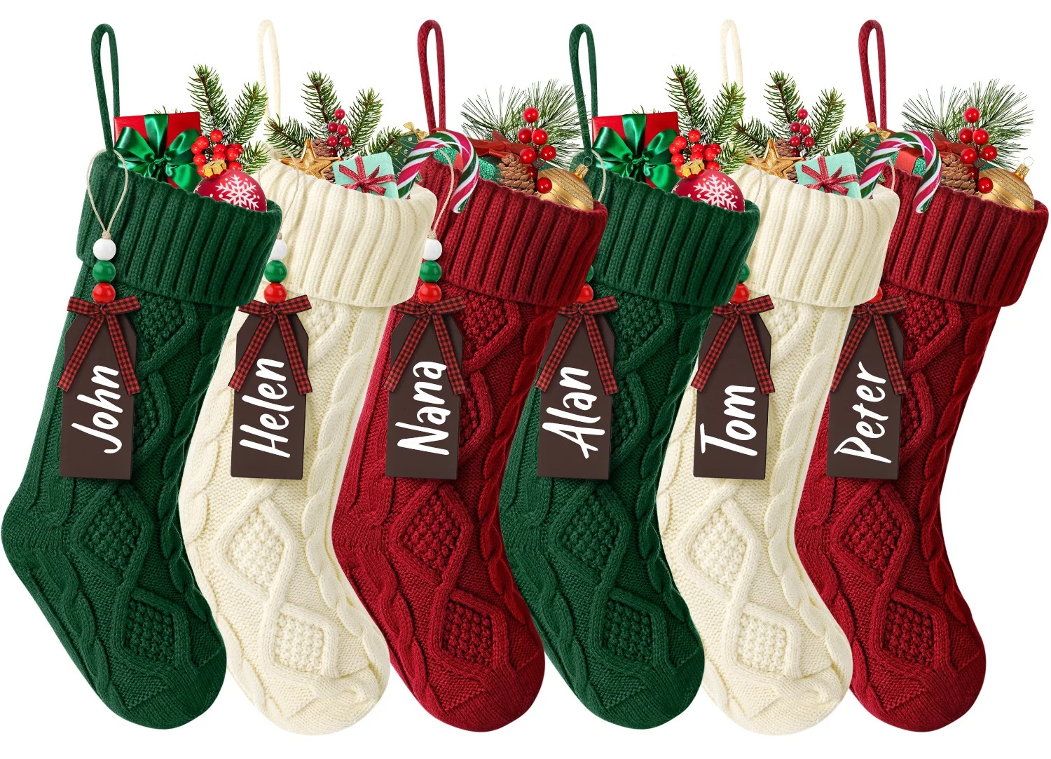 Ayieyill 6 Pcs Christmas Stockings Personalized, 18 inches Large Cable Knitted Christmas Stocking... | Walmart (US)