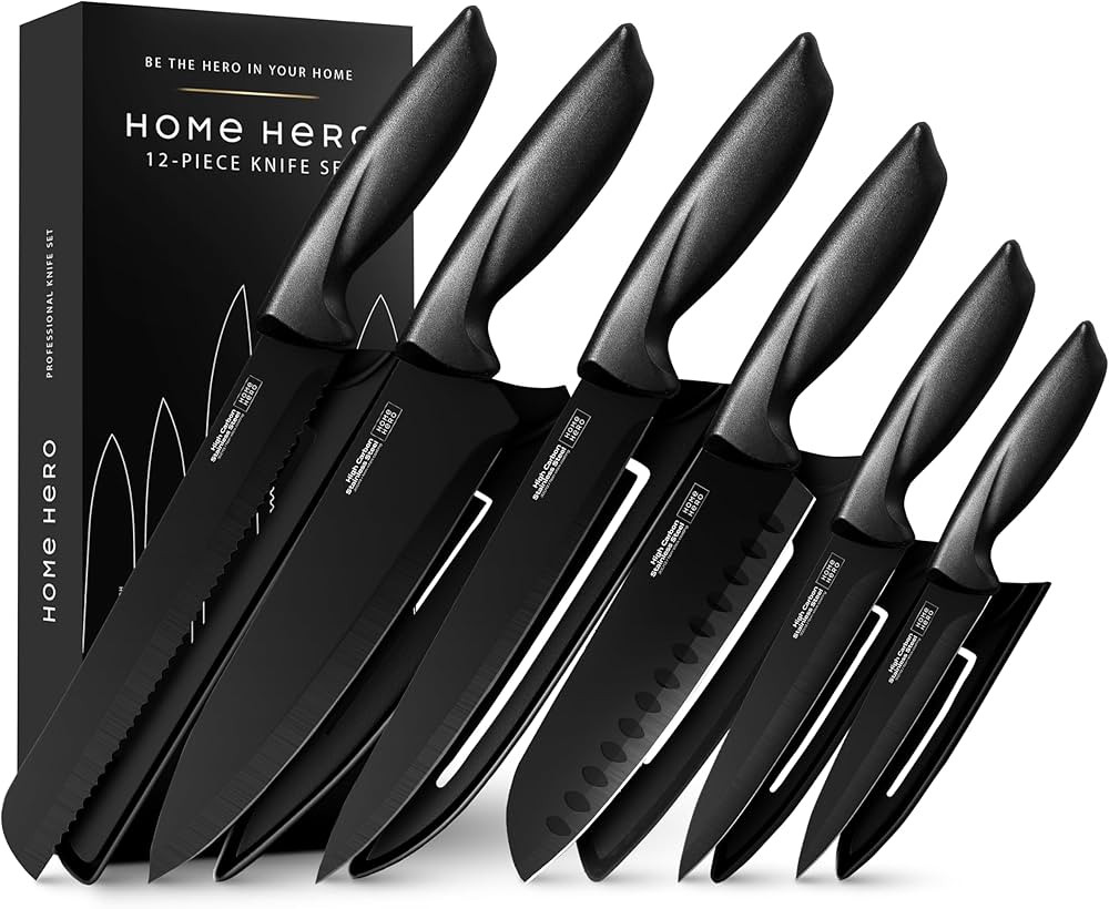 Home Hero Kitchen Knife Set with Sheath Covers - High Carbon Stainless Steel Kitchen Knives with ... | Amazon (US)