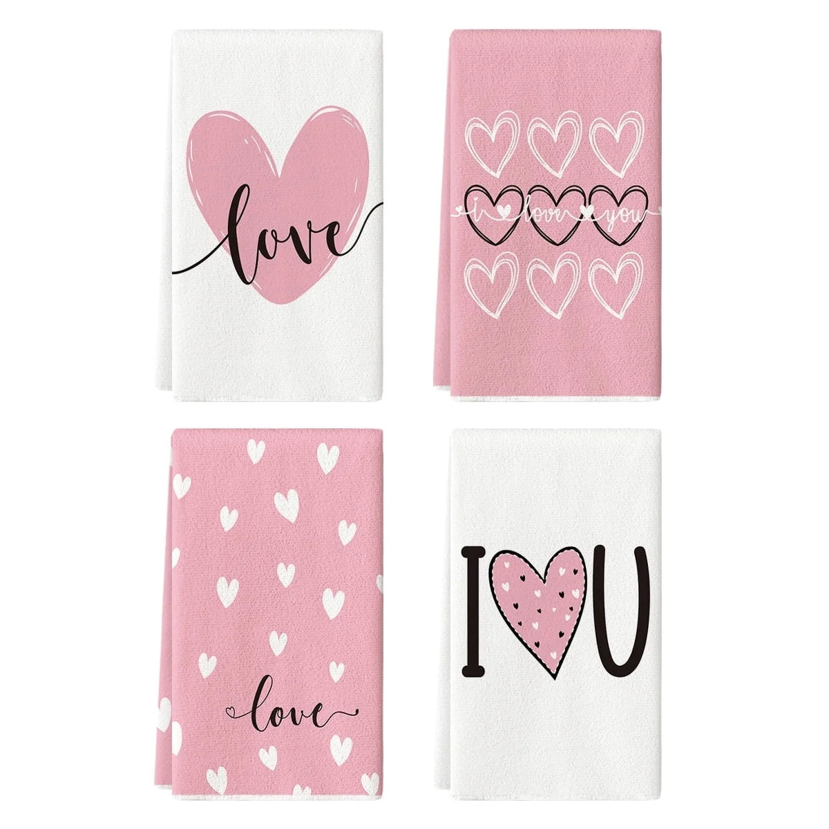 Sm:)e Valentine's Day Kitchen Dish Towels, 18x26 Inch, Set of 4, Pink Heart I Love U | Walmart (US)