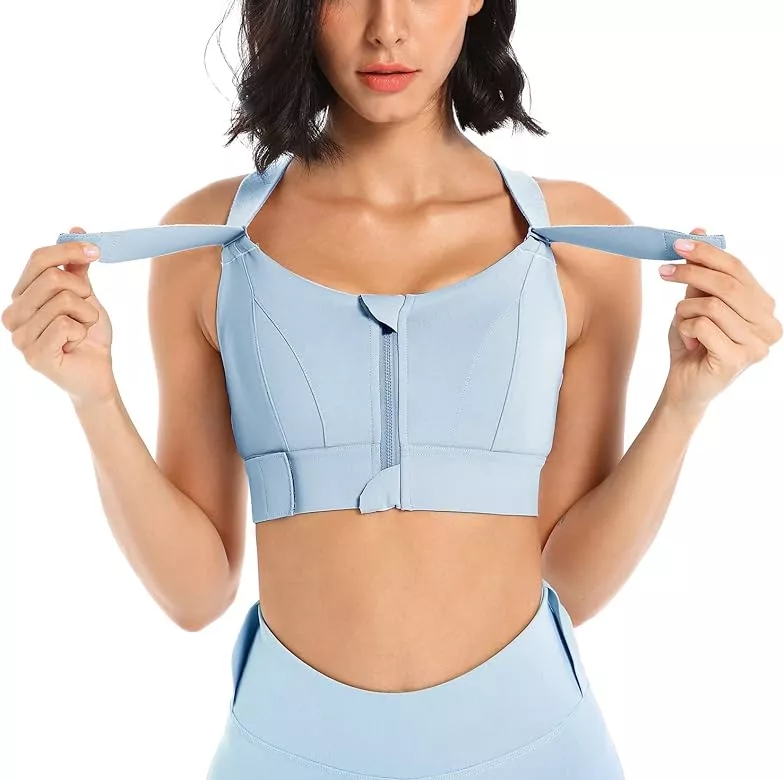 Women's Zip Front Sports Bra, Wireless Mesh Racerback Bra Plus Size Post  Surgery Bra, Push Up Workout Top with Padded (Color : Blue, Size : 3XL) :  : Fashion