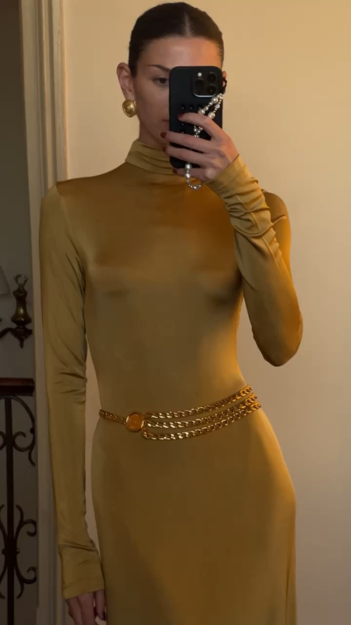 Yellow maxi dress, mock neck dress, Tove Studio dress, Chanel belt, gold accessories, golden outfit, silk dress, evening outfit, formal outfit 

#LTKstyletip #LTKeurope #LTKSeasonal