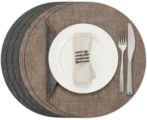 Myir JUN Round Placemats, Dual Sided Faux Leather Place Mats Set of 6 Indoor/Outdoor Non-Slip Was... | Amazon (US)