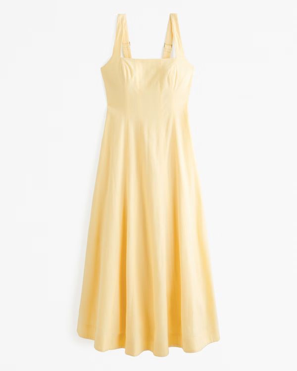 Women's Seamed Linen-Blend Midi Dress | Women's | Abercrombie.com | Abercrombie & Fitch (US)