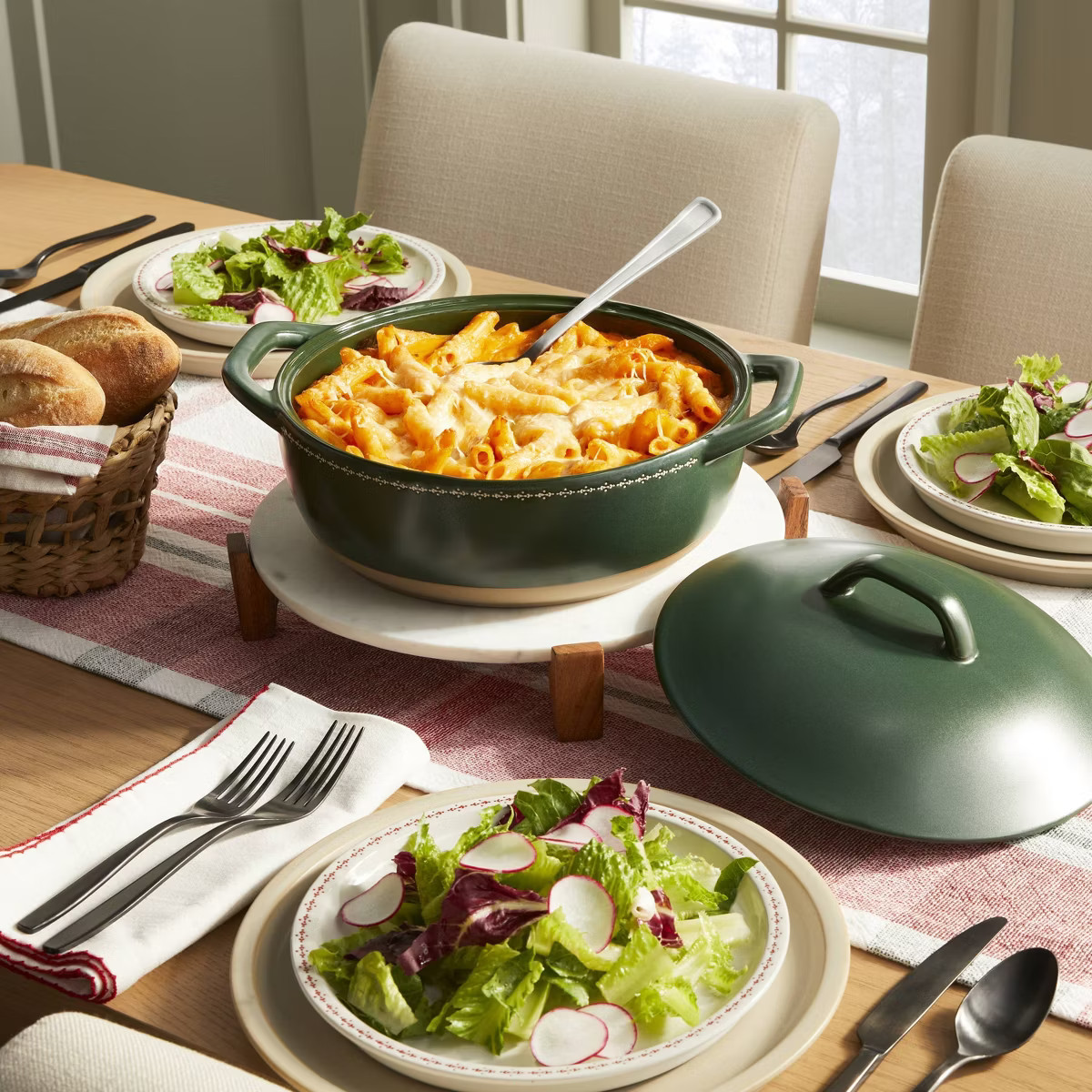 2.8qt Nordic Christmas Trim Stoneware Baking Dish with Lid Green - Hearth & Hand™ with Magnolia | Target