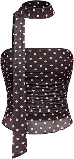 Milumia Women's Polka Dots Mesh Tube Tops Y2k Strapless Bandeau Top with Scarf | Amazon (US)
