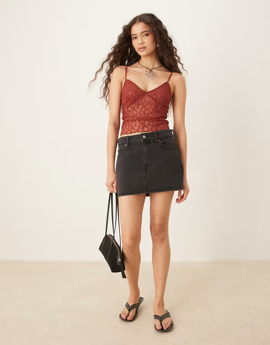 Abercrombie & Fitch low rise denim mini skort in black | ASOS (Global)