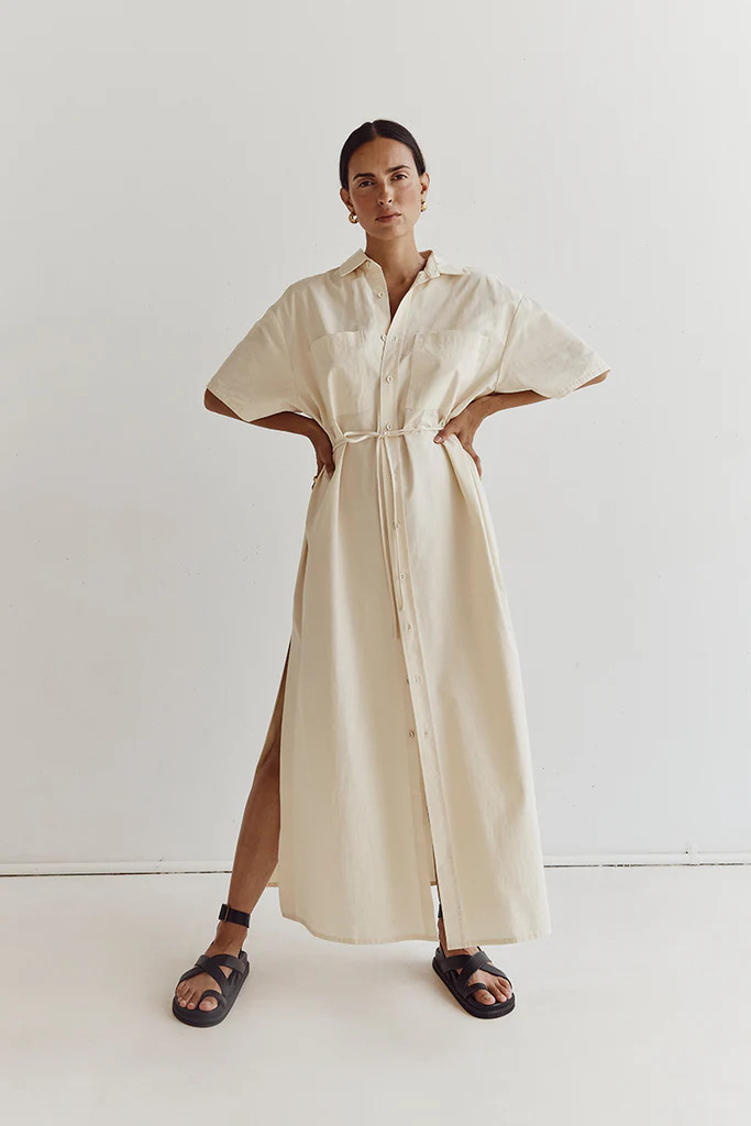 MAXIE BUTTER COTTON SHIRT DRESS | DISSH