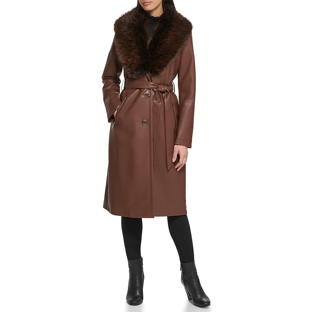 Kenneth Cole Women's Leather & Faux Fur Belted Trench Coat | Amazon (US)