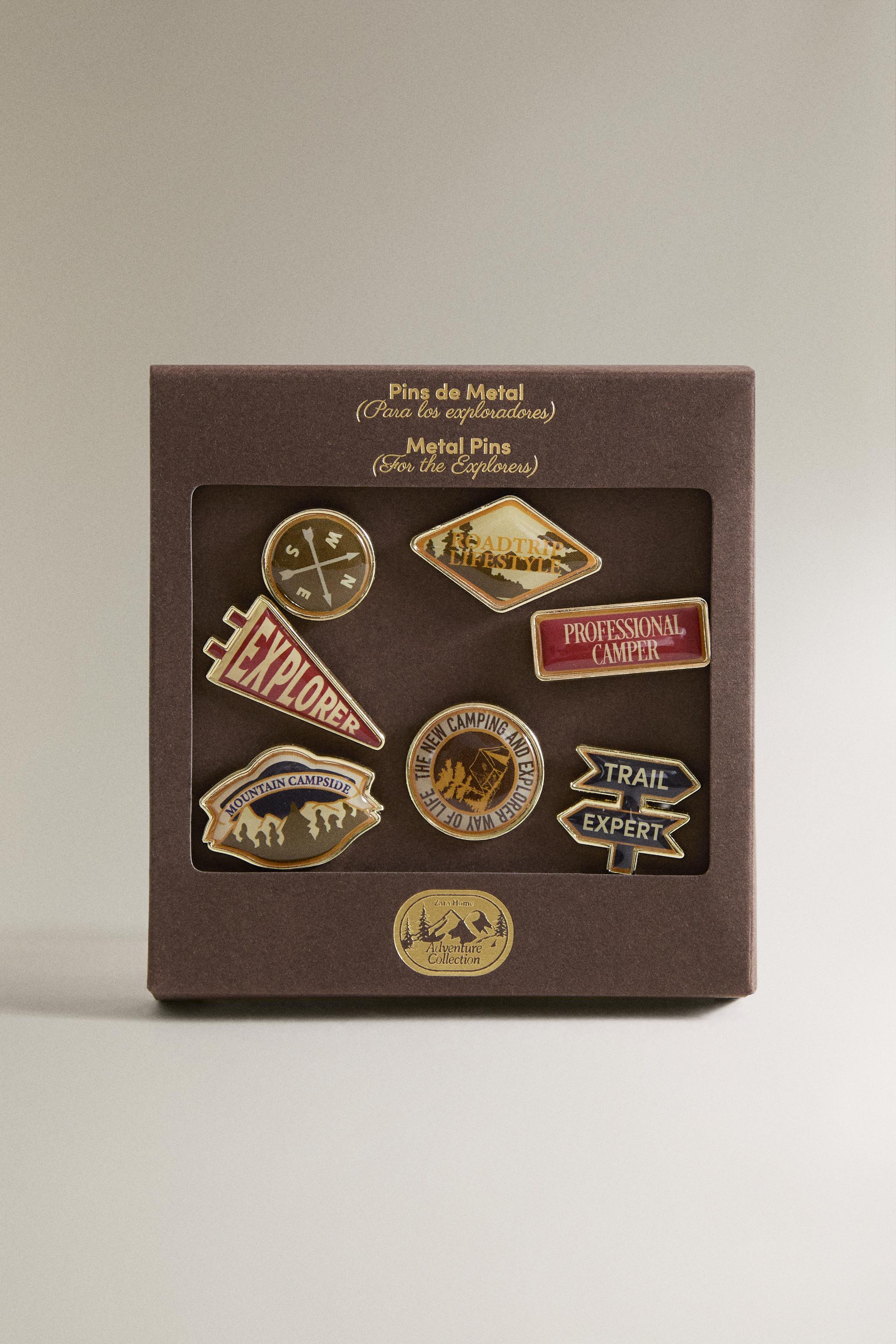 Pack of 7 pins. Each pin has a different design inspired by activities related to camping, advent... | Zara UK