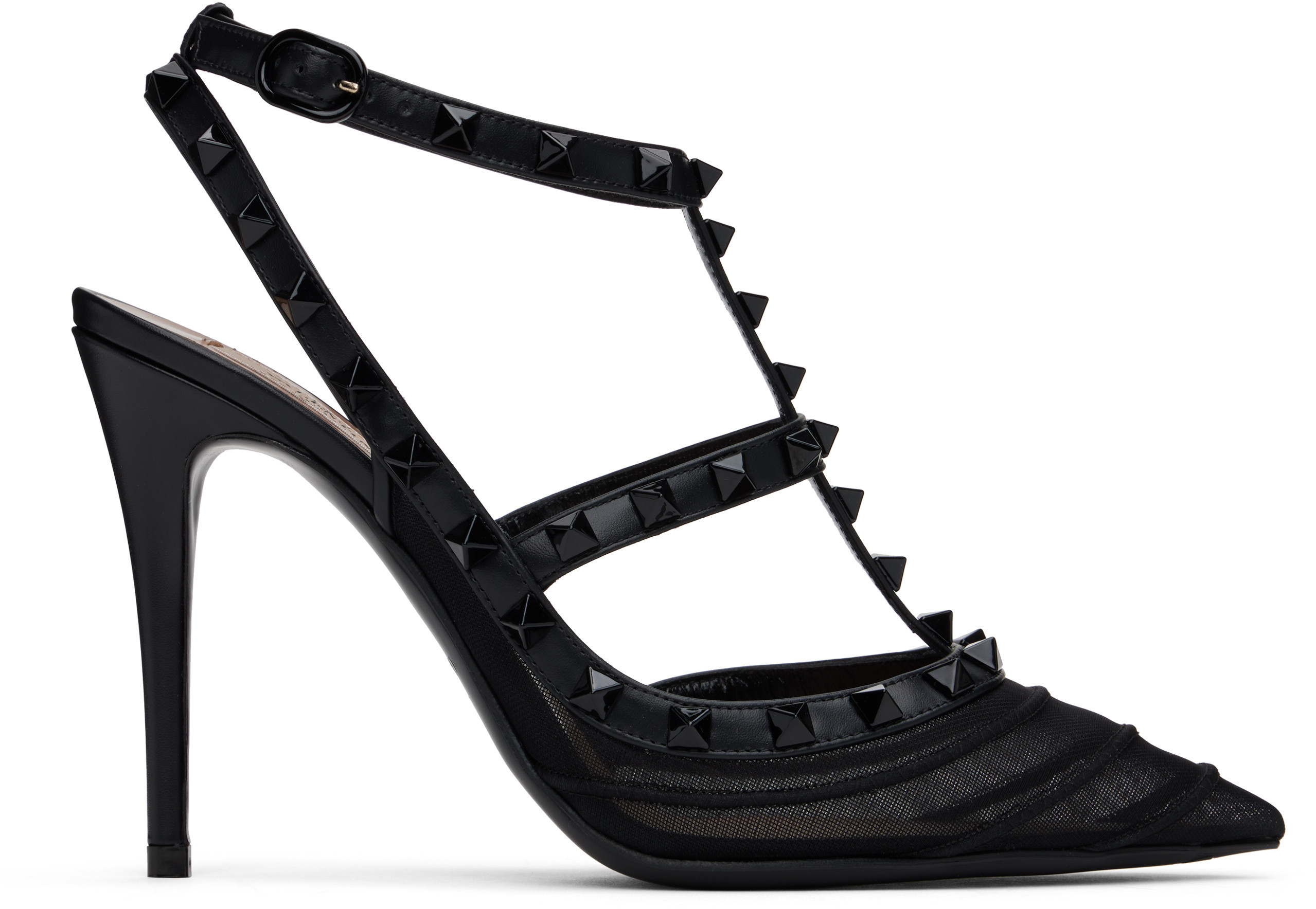 Valentino Garavani Black Rockstud Mesh 100mm Heels | SSENSE