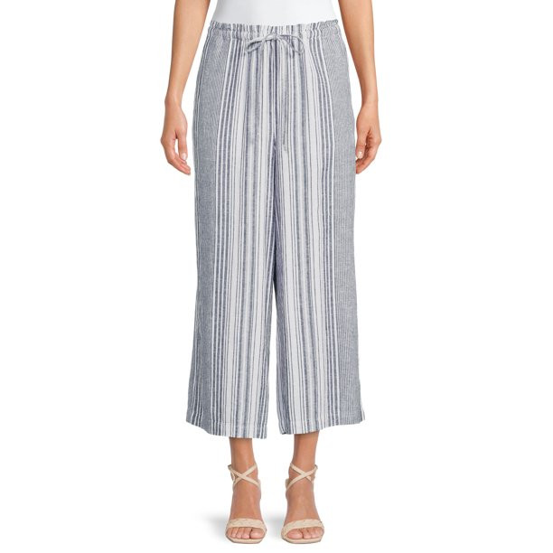 Time and Tru Women's High Rise Wide Leg Crop Linen Pants - Walmart.com | Walmart (US)