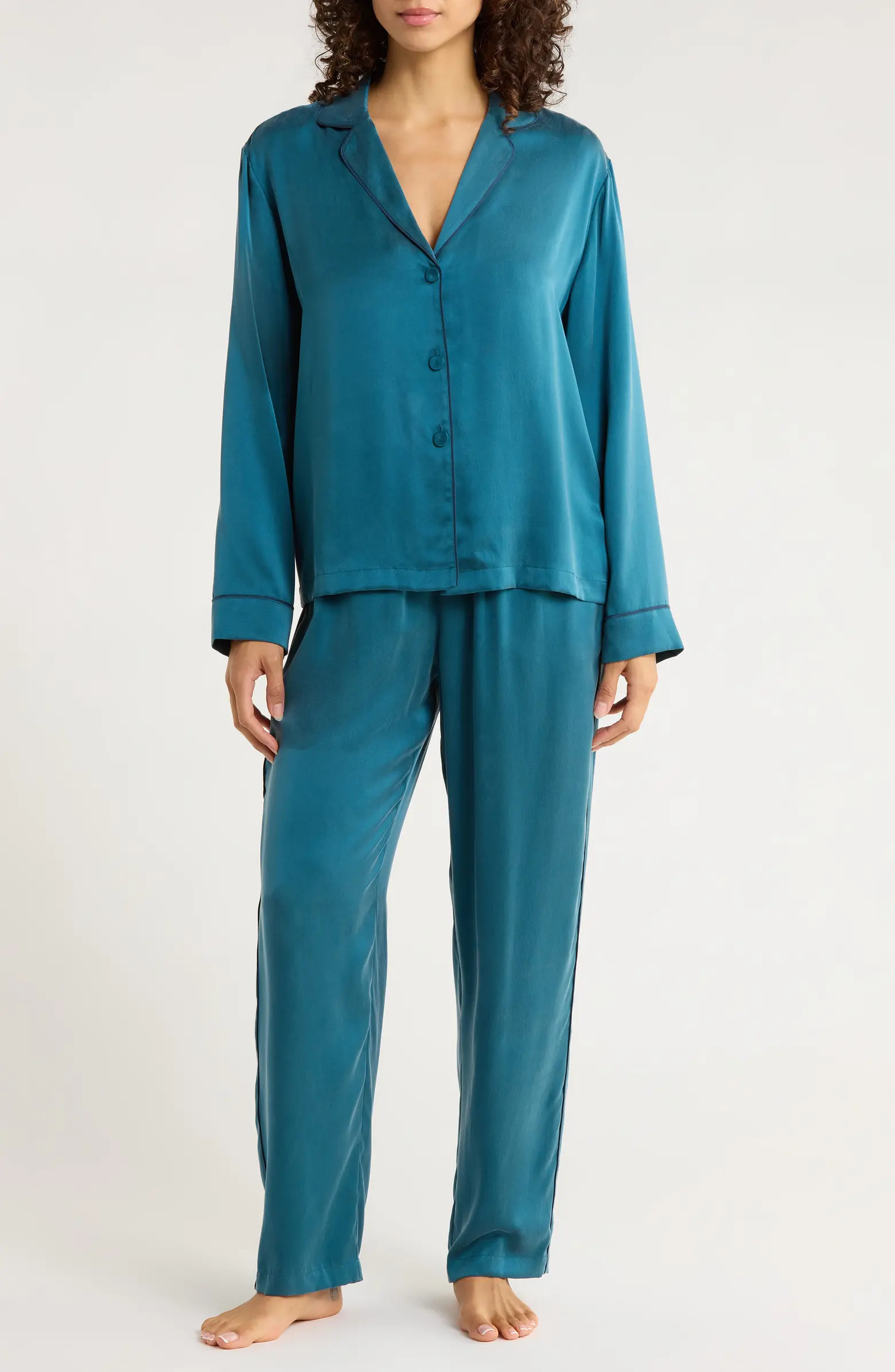 Piped Washable Silk Pajamas | Nordstrom