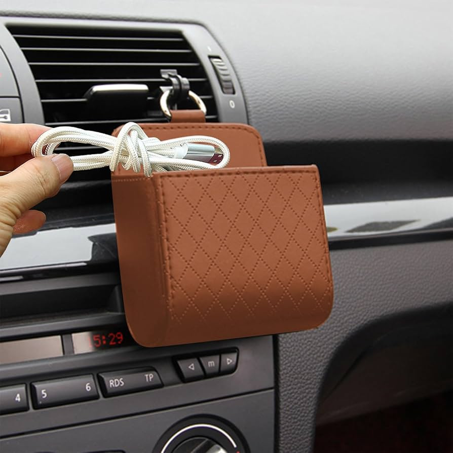 Amazon.com: Car Air Vent Hanging Storage Box, PU Leather Phone Holder, Universal Vehicle Small Ac... | Amazon (US)