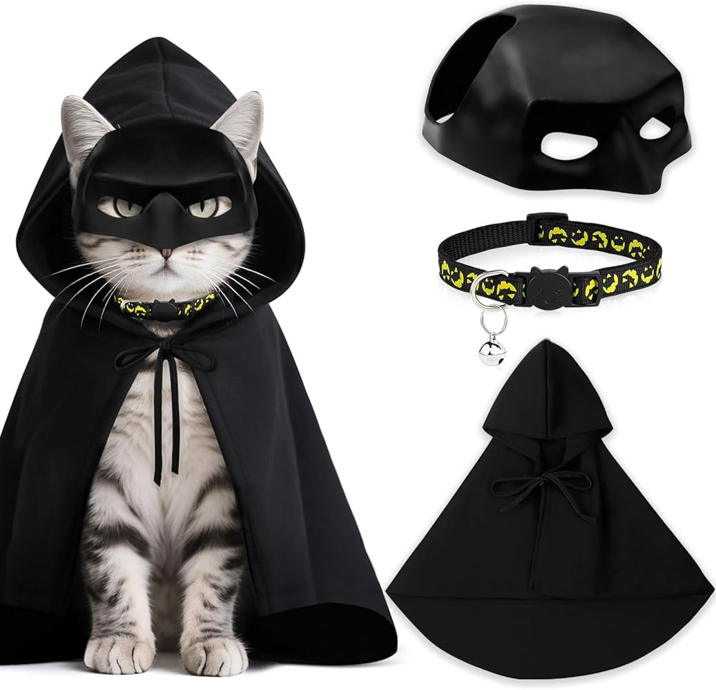 3 PCS Cat Bat Mask Halloween Costumes Accessories Bat Mask Cloak and Halloween Cat Collar Pet Cos... | Amazon (US)