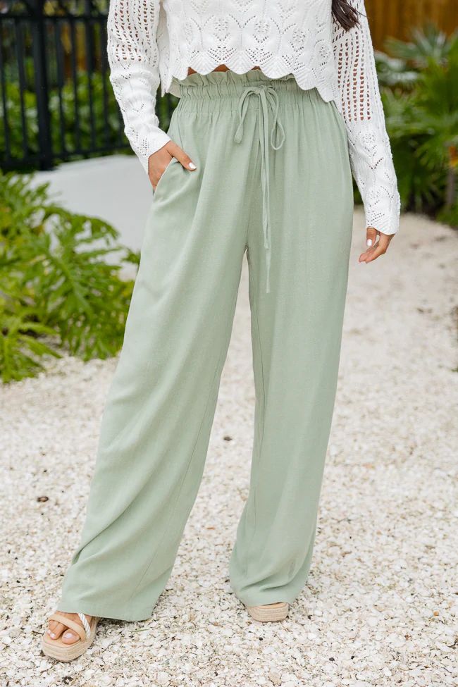 Out For The Day Sage Linen Blend Pants | Pink Lily