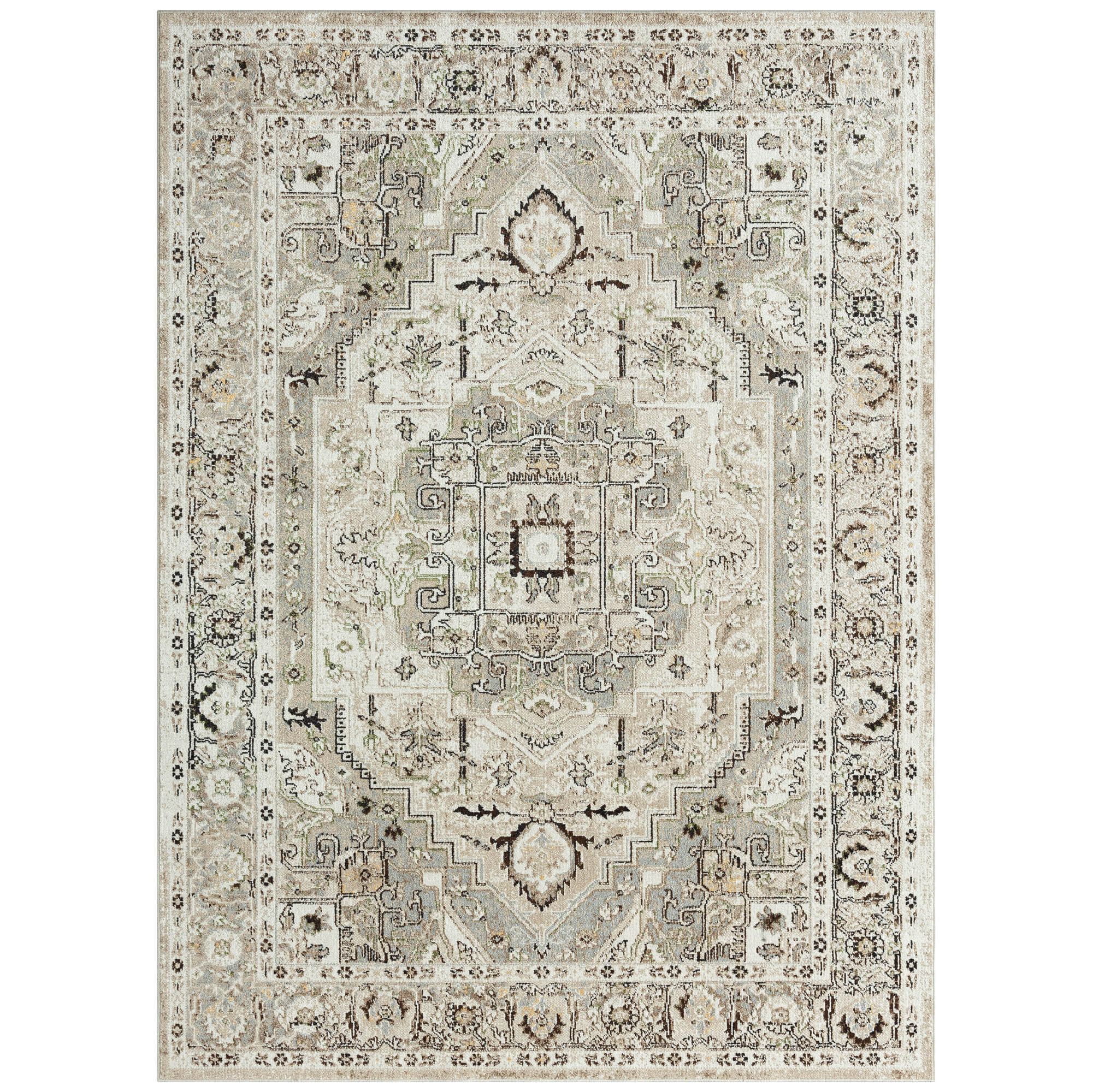 Everwash™ Treasure Rubia Traditional Medallion Machine Washable Area Rug, Ivory/Beige, 5'2"x7'2... | Walmart (US)