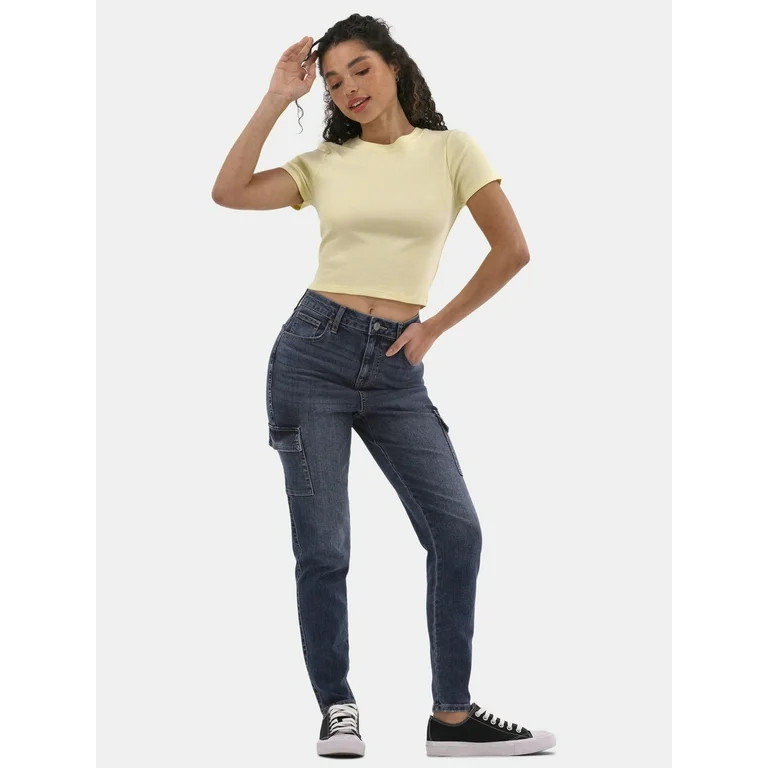 No Boundaries Cropped Crew Cotton Tee, Women's | Walmart (US)