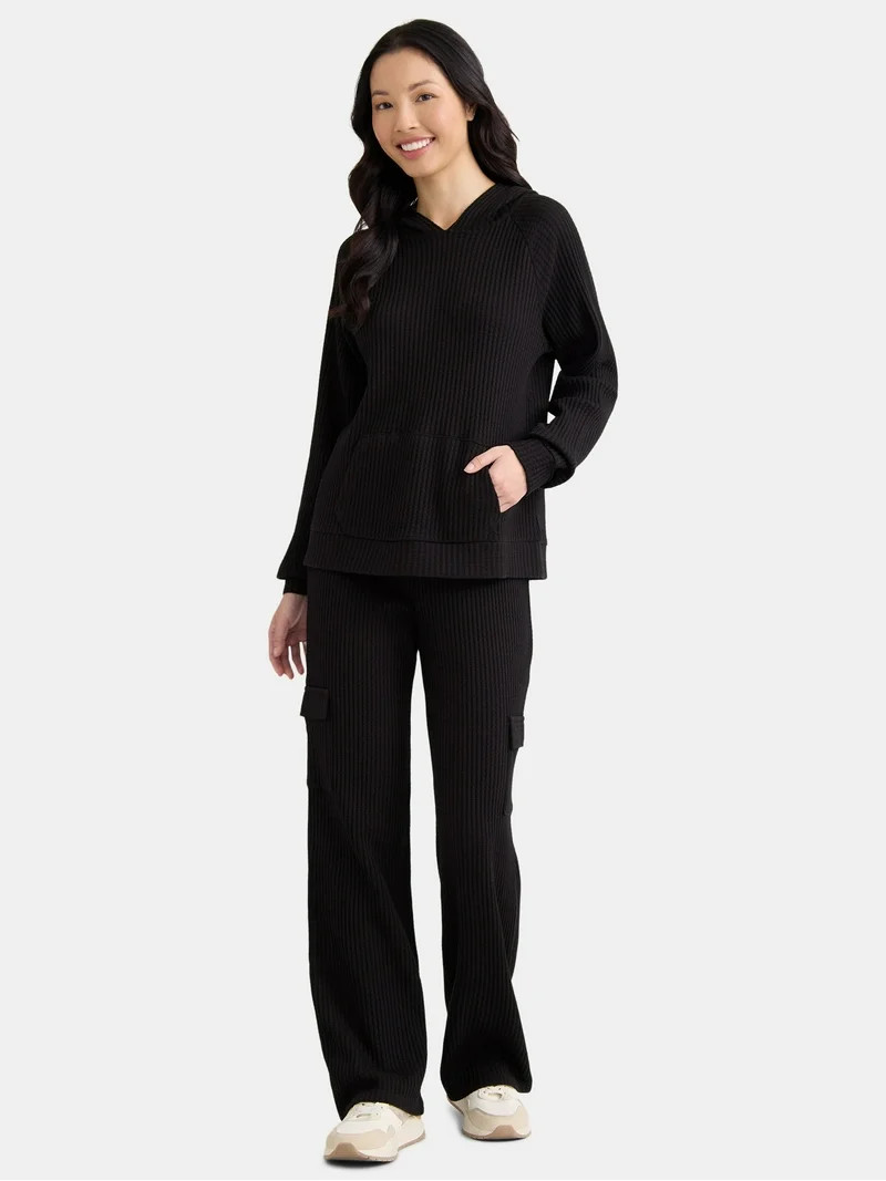 Time and Tru Women's Waffle Hoodie and Pants Set, 2-Piece, Size S-XXXL | Walmart (US)