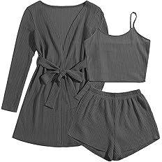Ekouaer Womens 3 Piece Waffle Knit Lounge Set Soft Pajama Sets Tank Top and Shorts Cardigan with ... | Amazon (US)