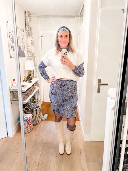 Outfits of the week 

A blue paisley print shirt dress from Norah (size 40) paired with a beige spencer from C&A (M), fleece tights and beige tall boots from Shabbies that I bought secondhand through Vinted. 

#LTKeurope #LTKstyletip #LTKworkwear