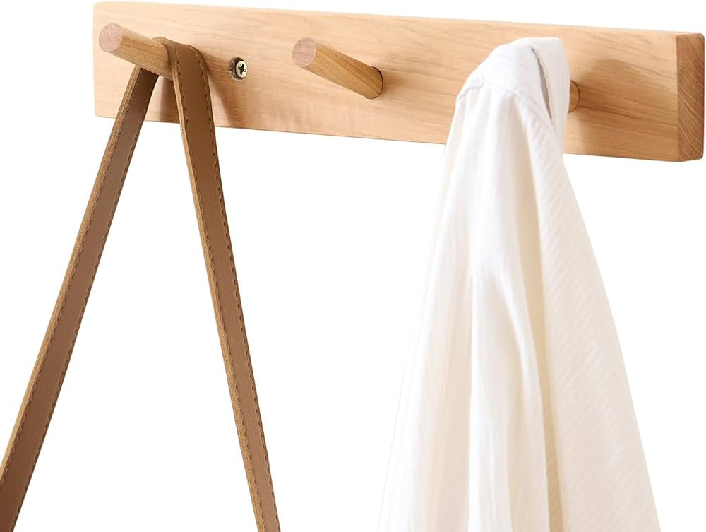 Hickory Wood Coat Rack Wall Mount 12 inches, Wooden Coat Hooks with 3 Hooks Coat Hanger for Hangi... | Amazon (US)