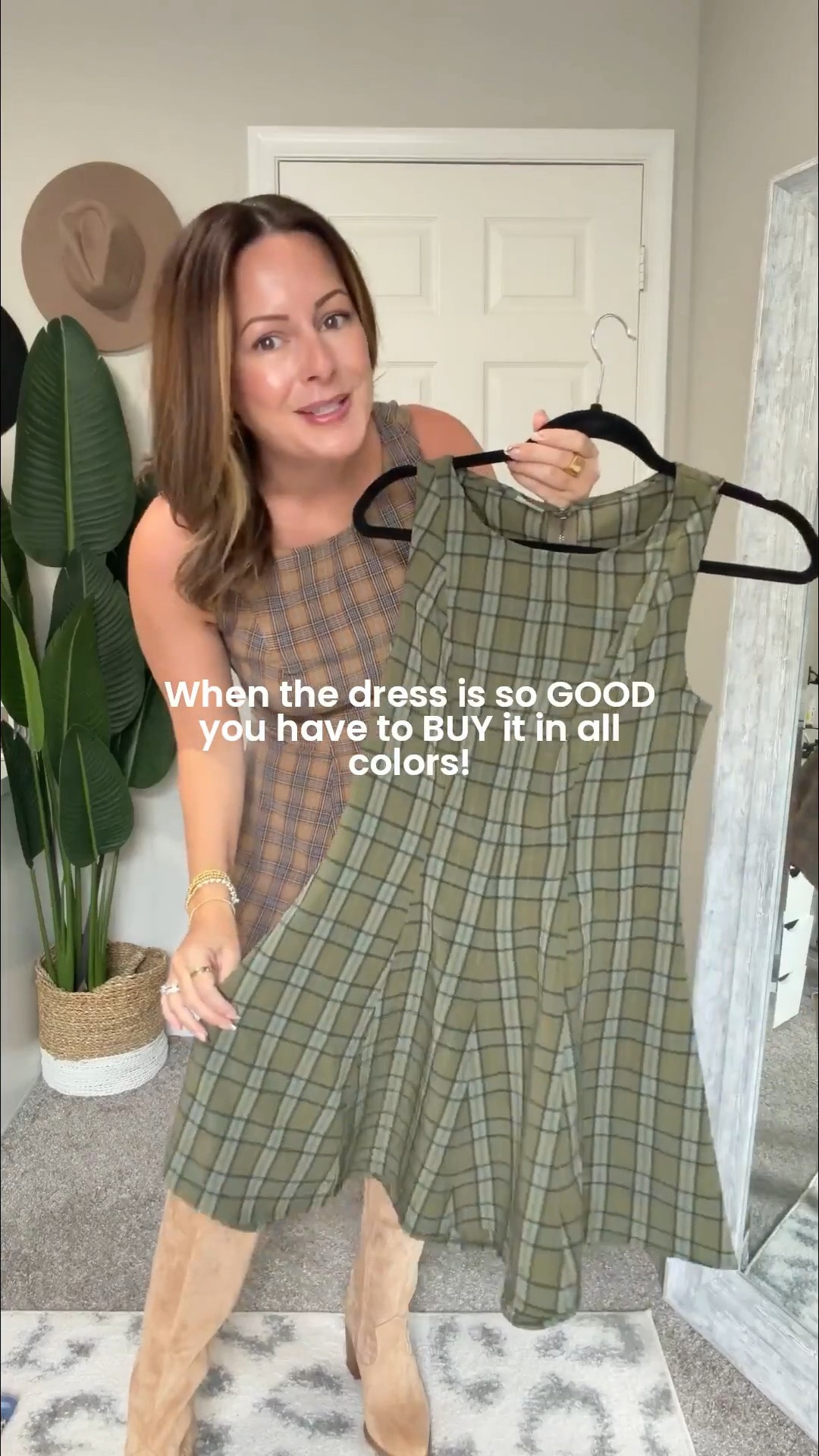 These plaid dresses are SO good and the boots immediately make the whole outfit.
