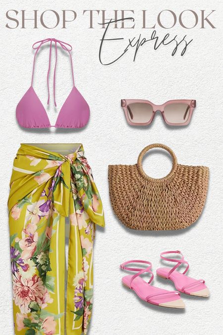 Swimwear at express, Sun, swim, bikini, coverup, straw bag, sunglasses, sandals, pink 

#LTKSeasonal #LTKswim #LTKstyletip