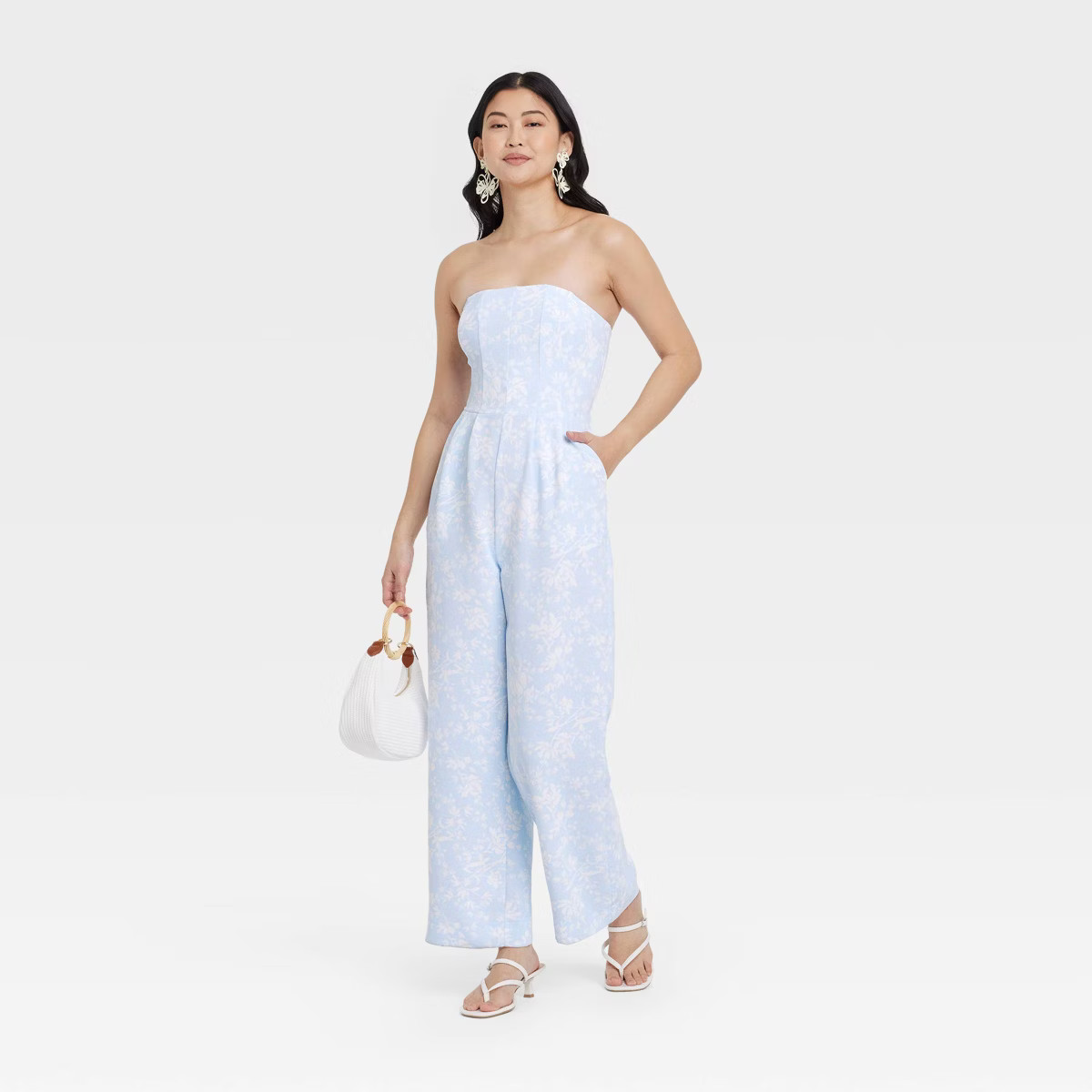 Women's Jumpsuit - A New Day™ Blue Floral S: Polyester, Side Pocket, Below Knee Length, Machine... | Target