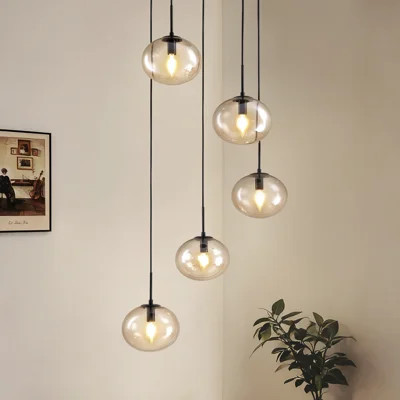 Adelene Modern 5-light Glass Globe Chandelier, Black Pendant Light For Kitchen Island & Dining Room | Wayfair North America