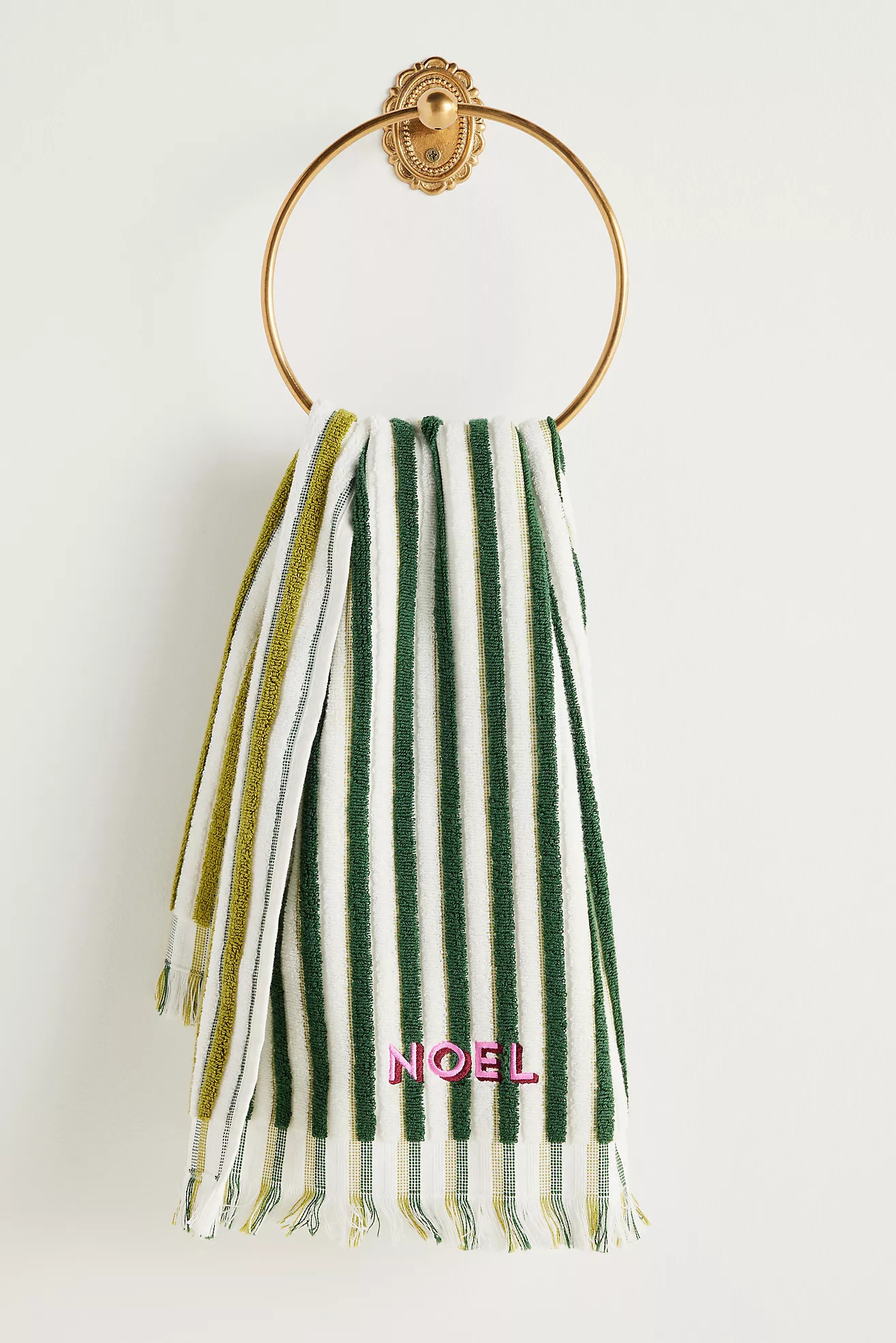 Holiday Striped Embroidered Hand Towel | Anthropologie (US)
