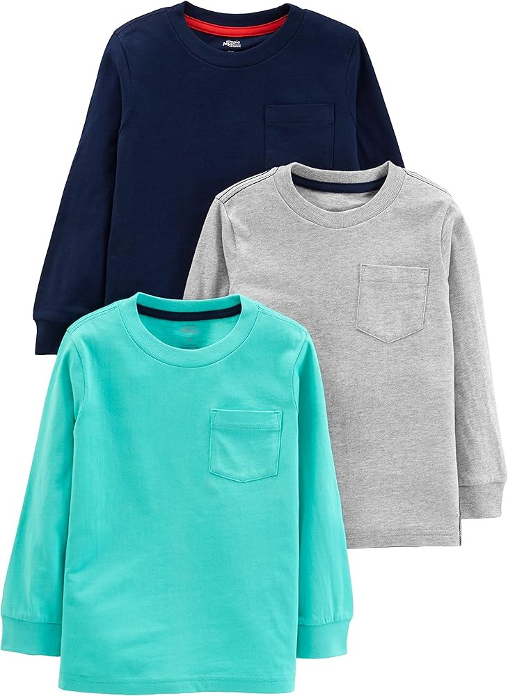 Simple Joys by Carter's Toddler Boys' Solid Pocket Long-Sleeve Tee Shirts, Pack of 3 | Amazon (US)