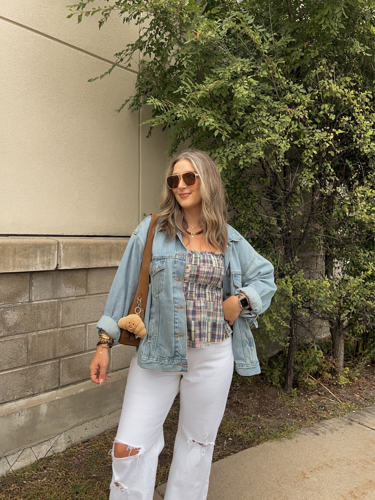 Fall outfit! Wearing 30 in the jeans, L in the plaid tank top, sized up to XL in the denim jacket for an oversized fit. I’m a 9.5-10 shoe and wear a 40 in the Birkenstock clogs

#LTKfall #LTKjeans #LTKmidsize
