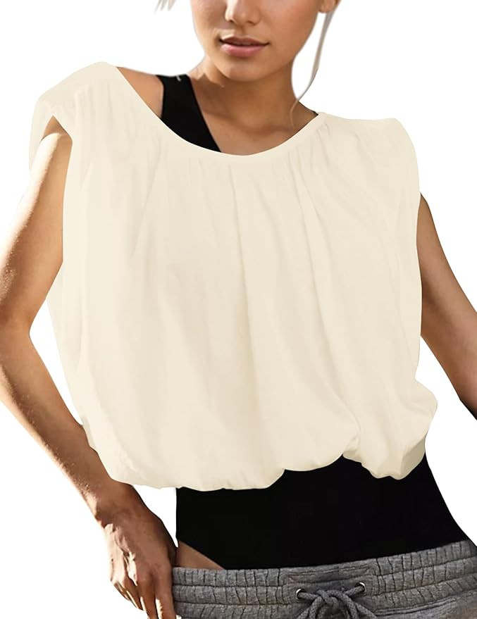 MISSACTIVER Women’s Bubble Crop Tank Tops Oversized Sleeveless Workout Cropped Top Backless Cre... | Amazon (US)