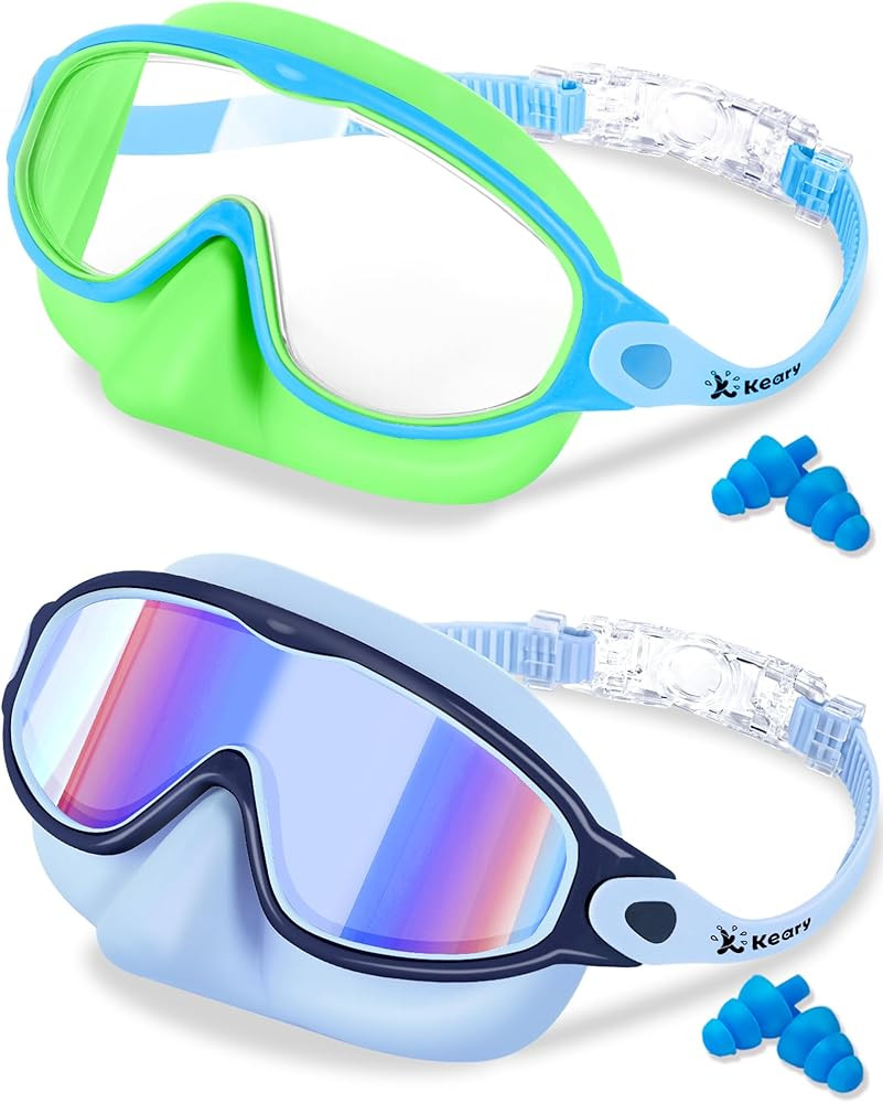 Keary 2 Pack Kids Swim Goggles with Nose Cover for 3-12 Anti-UV Anti-Fog Pool Water Swimming Gogg... | Amazon (US)