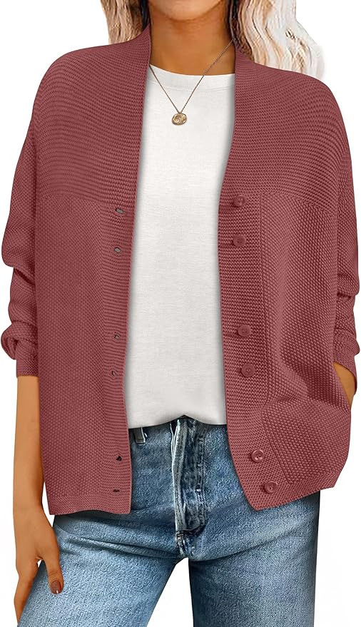 ANRABESS Women’s Cardigan Sweater 2024 Casual Waffle Knit Long Sleeve Button Down Fall Fashion ... | Amazon (US)