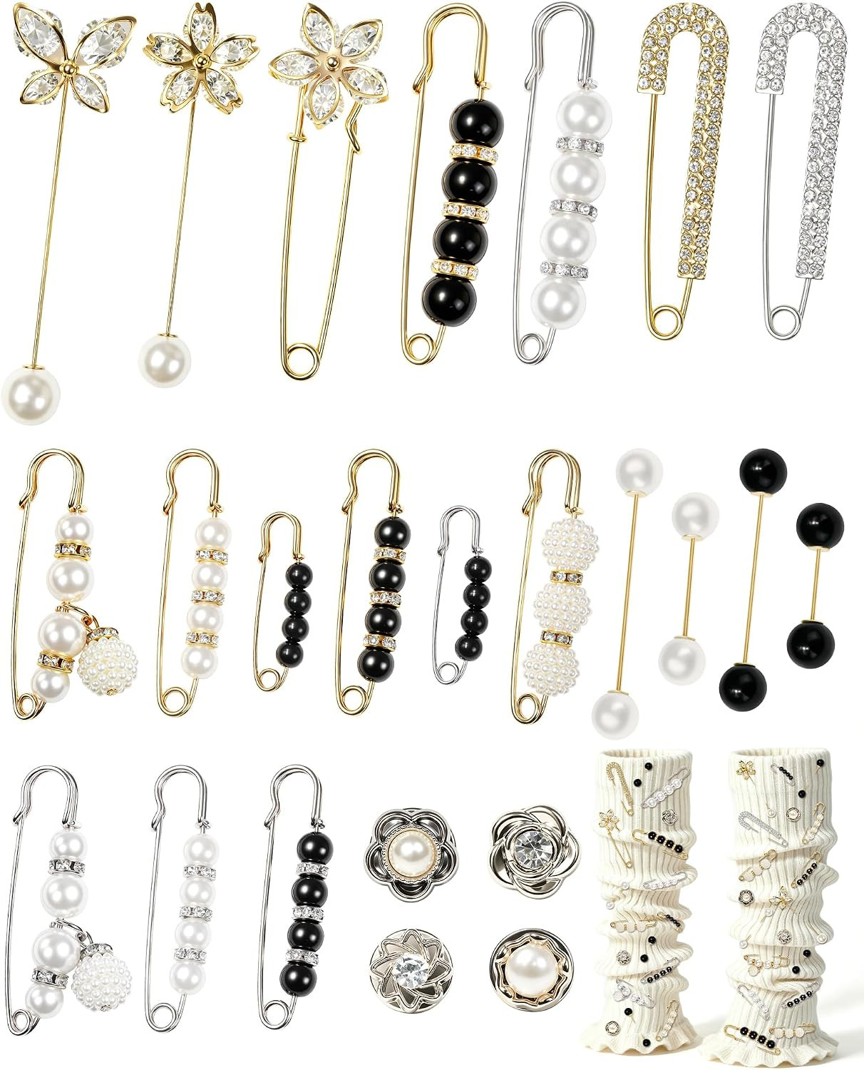 FIVEIZERO 24Pcs Pearl Brooch, Styling Pins for Clothes, Pant Waist Tightene | Amazon (US)