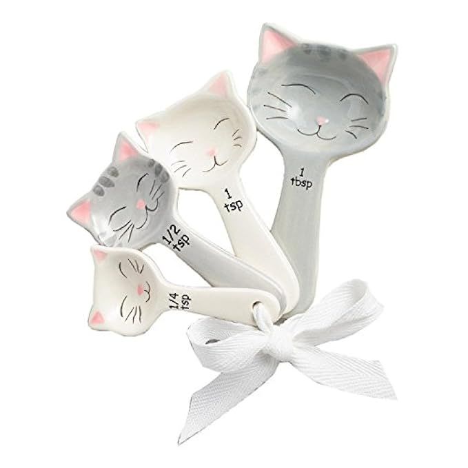 Cat Shaped Ceramic Measuring Spoons - White and Gray | Amazon (US)