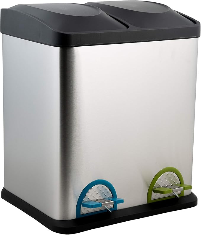 Organize It All Dual Compartment Step-On 8-Gallon (30 liter) Recycling Trash Can, Stainless Steel | Amazon (US)