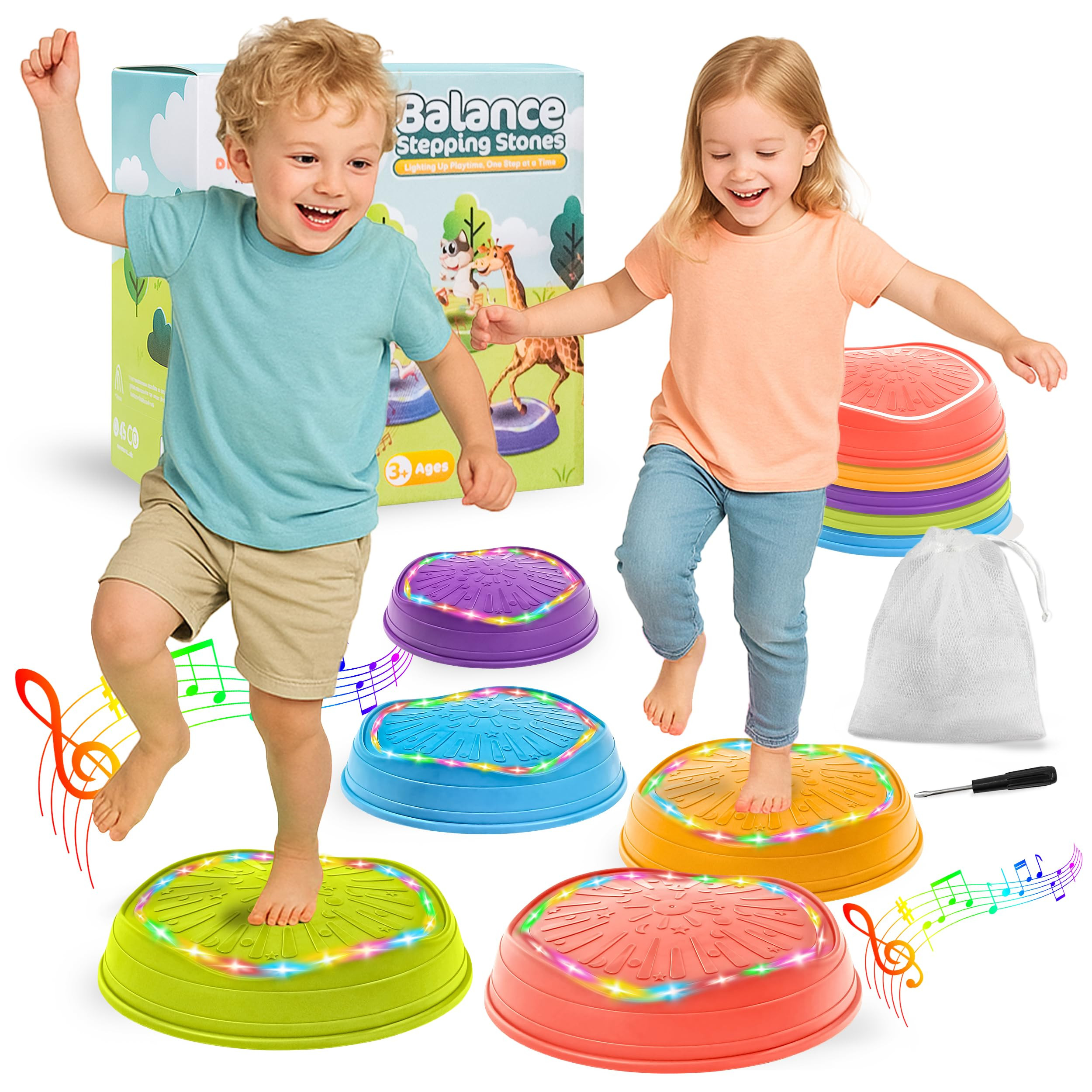 DREAMSCAPE KIDS Glow-in-The-Dark Musical Balance Stepping Stones, 5 pcs, Non-Slip Sensory Toy wit... | Amazon (US)