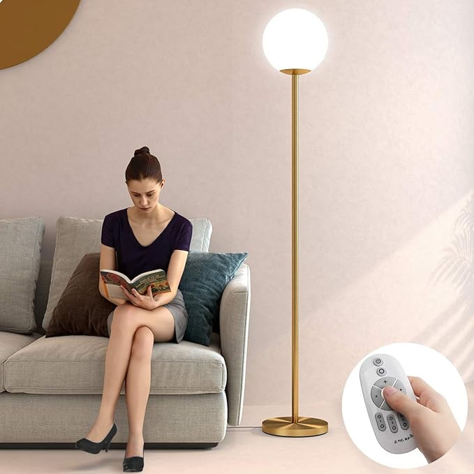 Oneach LED Floor Lamp Remote Control Frosted Glass Globe Floor Lamp Mid Century Modern Standing L... | Amazon (US)