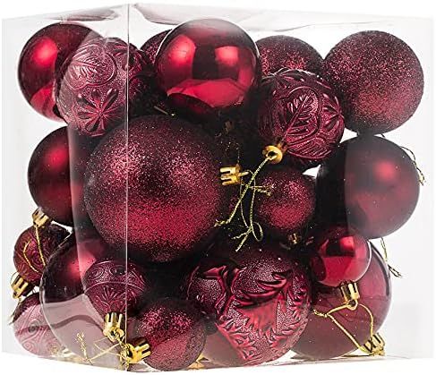 Amazon.com: Christmas Ornaments for Xmas Trees,Burgundy Shatterproof Christmas Ball Ornaments of ... | Amazon (US)