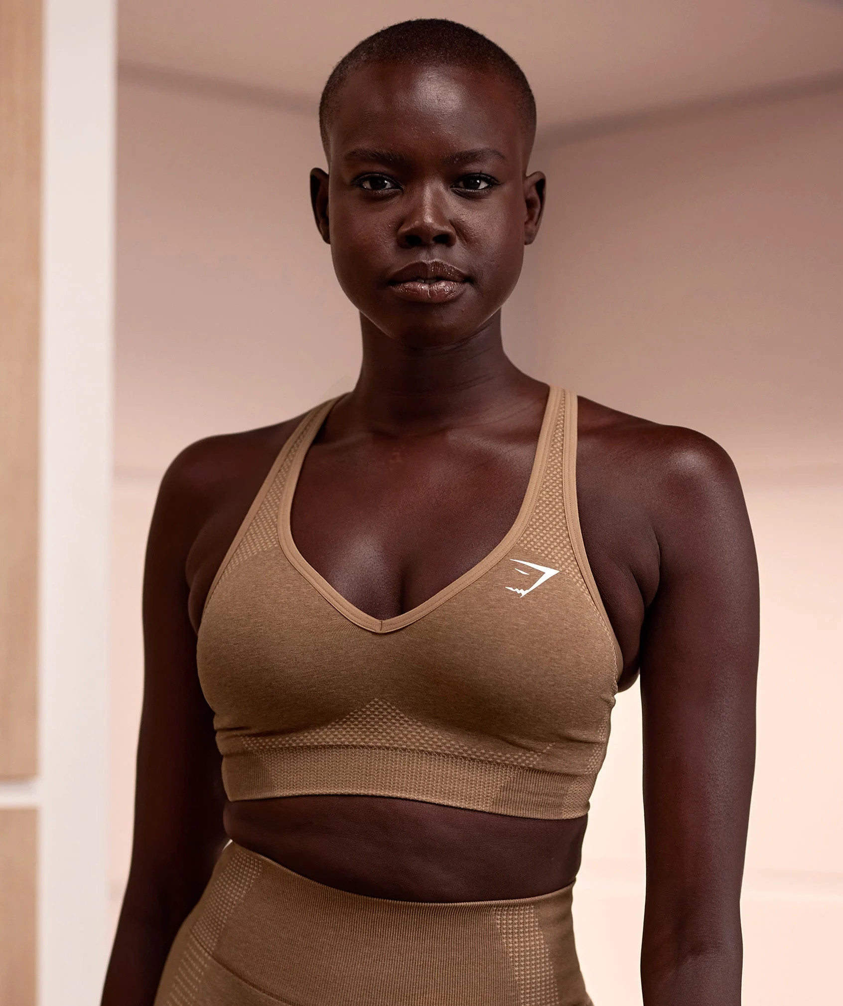 Gymshark Vital Seamless 2.0 V Neck Sports Bra - Fawn Marl | Gymshark (Global)