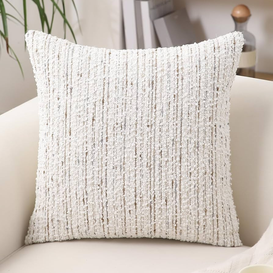 Textured Boucle Pillow Covers 18x18 Neutral Striped Throw Pillows Soft Modern Farmhouse Pillow Ca... | Amazon (US)