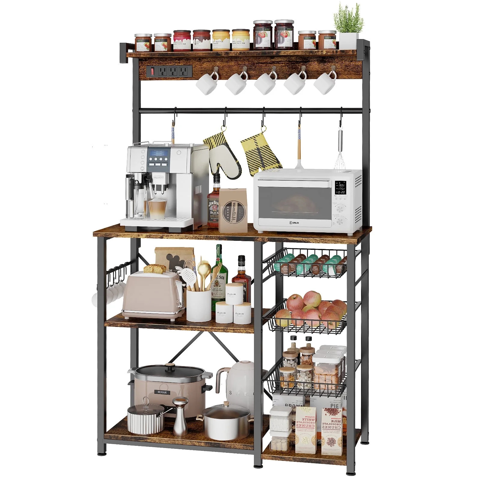 Biemlerfn 39" Wide Large Bakers Rack with Power Outlets, 5 Tiers Coffee Bar Table with 3 Wire Bas... | Walmart (US)