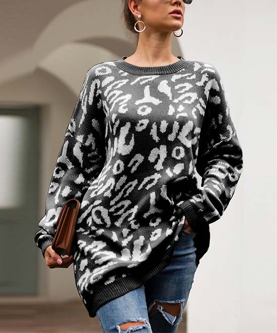 Maison Mascallier Women's Pullover Sweaters Black - Black & White Leopard Sweater - Women | Zulily