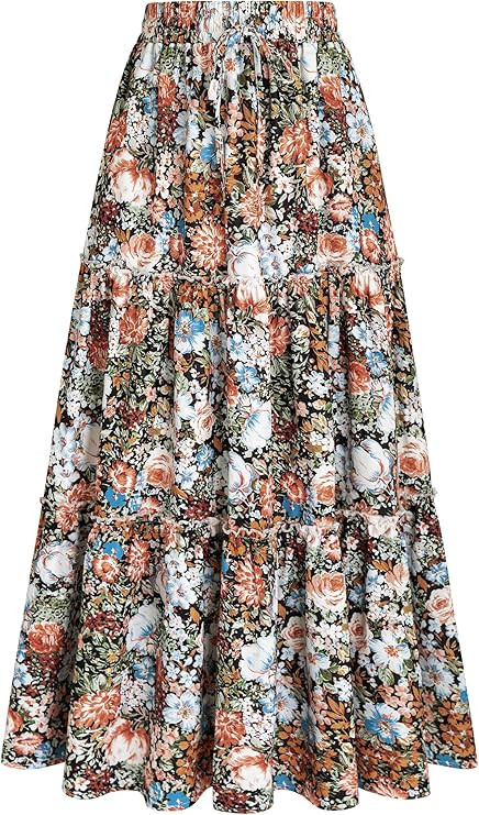 Arolina Women's Summer Maxi Skirt Trendy High Waist Pleated Ruffle Long Skirts Flowy Beach Boho S... | Amazon (US)