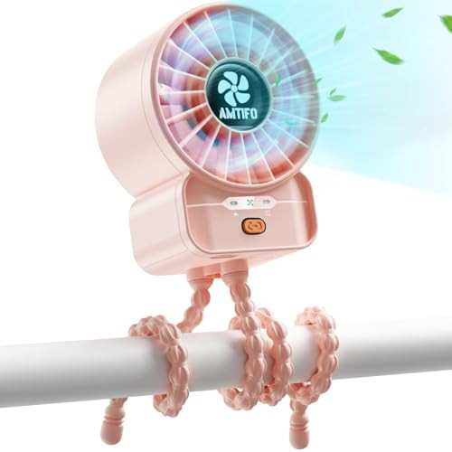 AMTIFO Pink Stroller Fan - USB Rechargeable, Quiet Cooling, 4 Adjustable Speeds, Portable Baby Fan for Strollers, Car Seats, Nurseries, Outdoor Use, Long-Lasting Battery | Amazon (US)