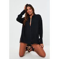 Black Crinkle Cover Up Beach Shirt | Missguided (US & CA)