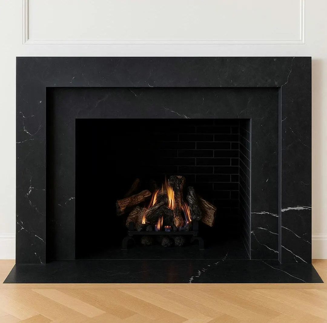 Handmade Black Marble Fireplace Surround: Modern 2-step Design - Etsy | Etsy (US)