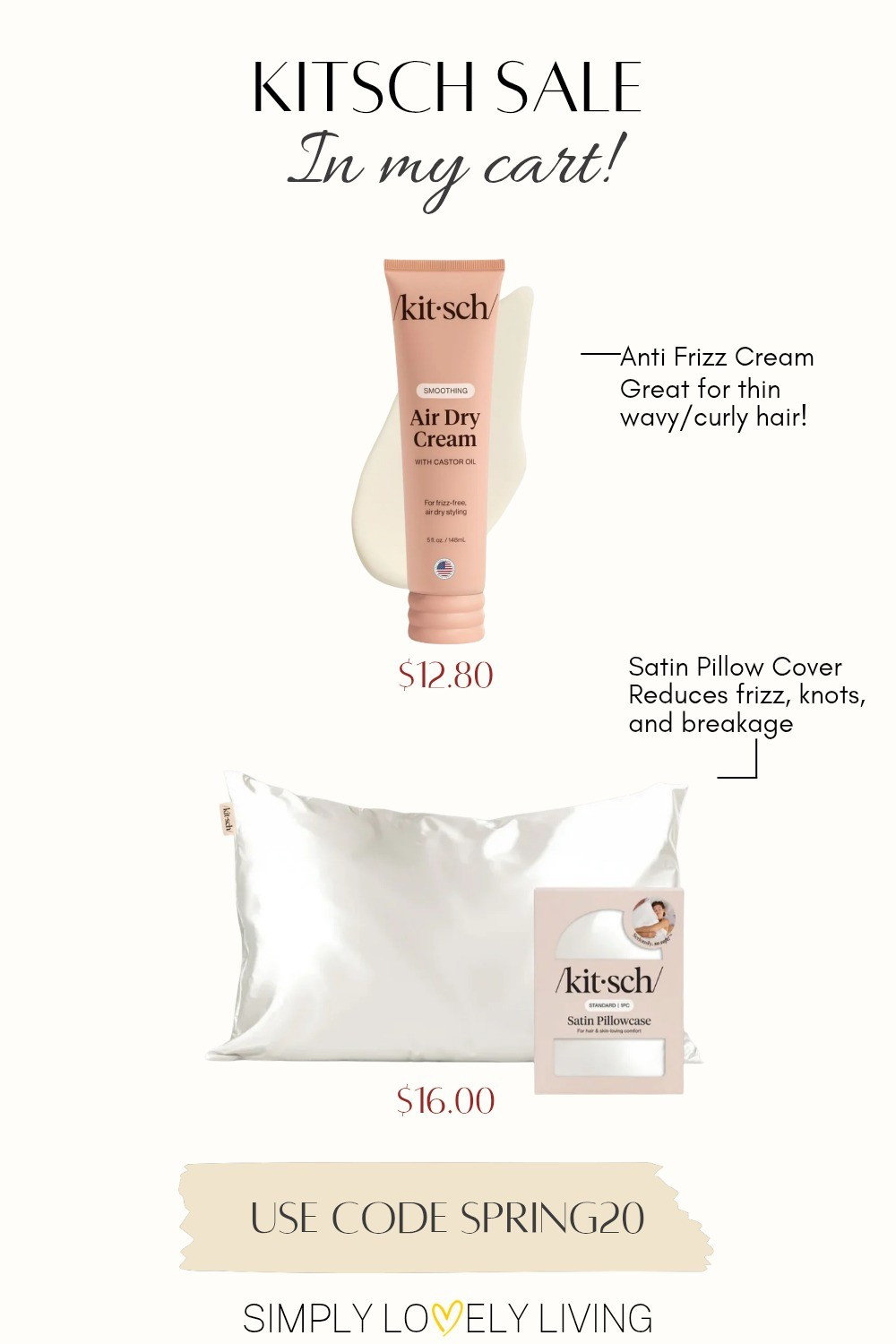 Kitsch Sale now! Self care products. Hair products. Skincare products. Sleep products. Anti frizz air dry cream, perfect for thin, wavy/curly hair! Satin pillowcase reduces frizz, knots and breakage! #hair

#LTKselfcare #LTKSaleAlert #LTKmorningroutine